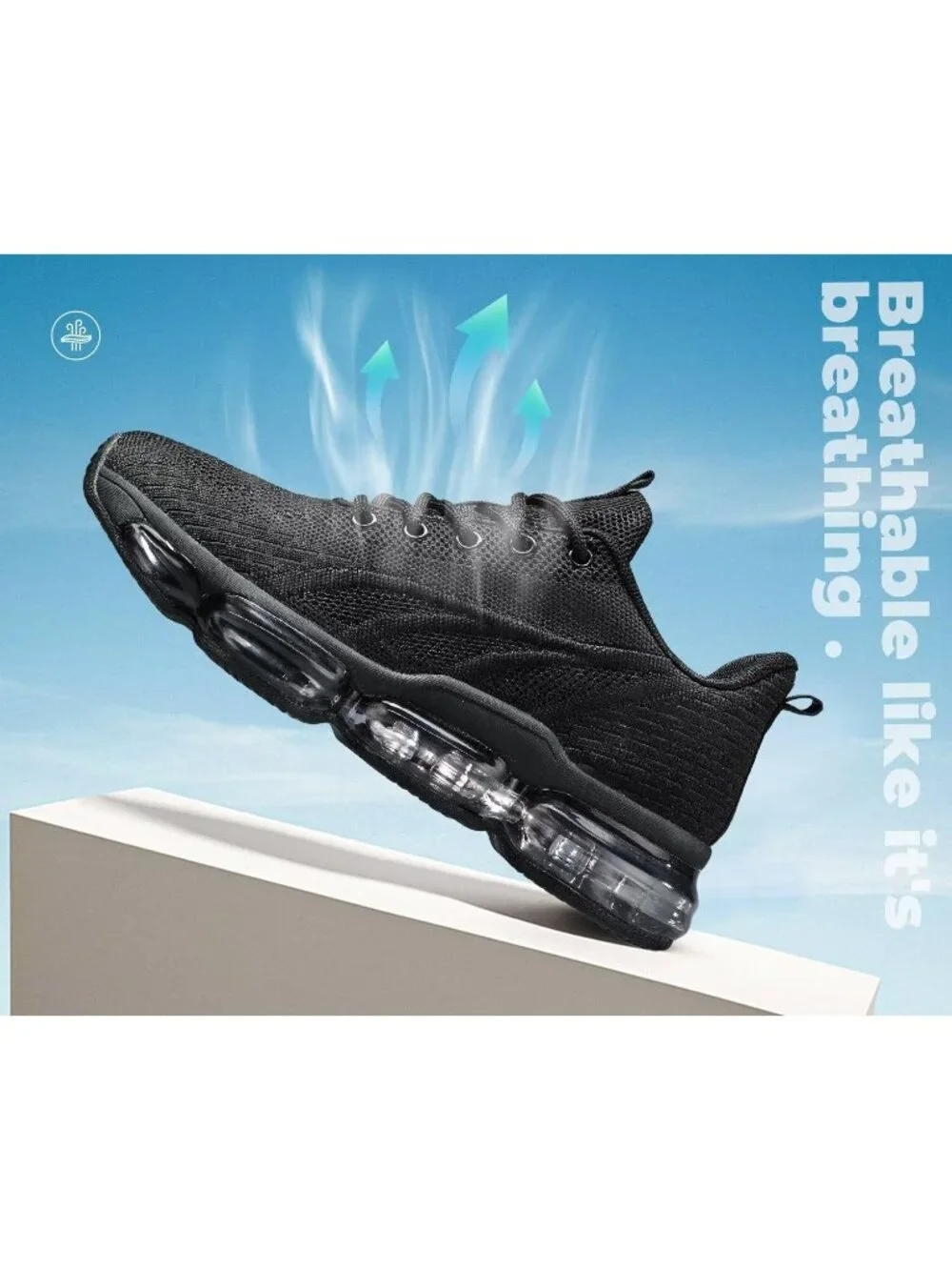 🆕Women's Dark Black Walking Running Shoes Air Cushion Breathable Sneakers